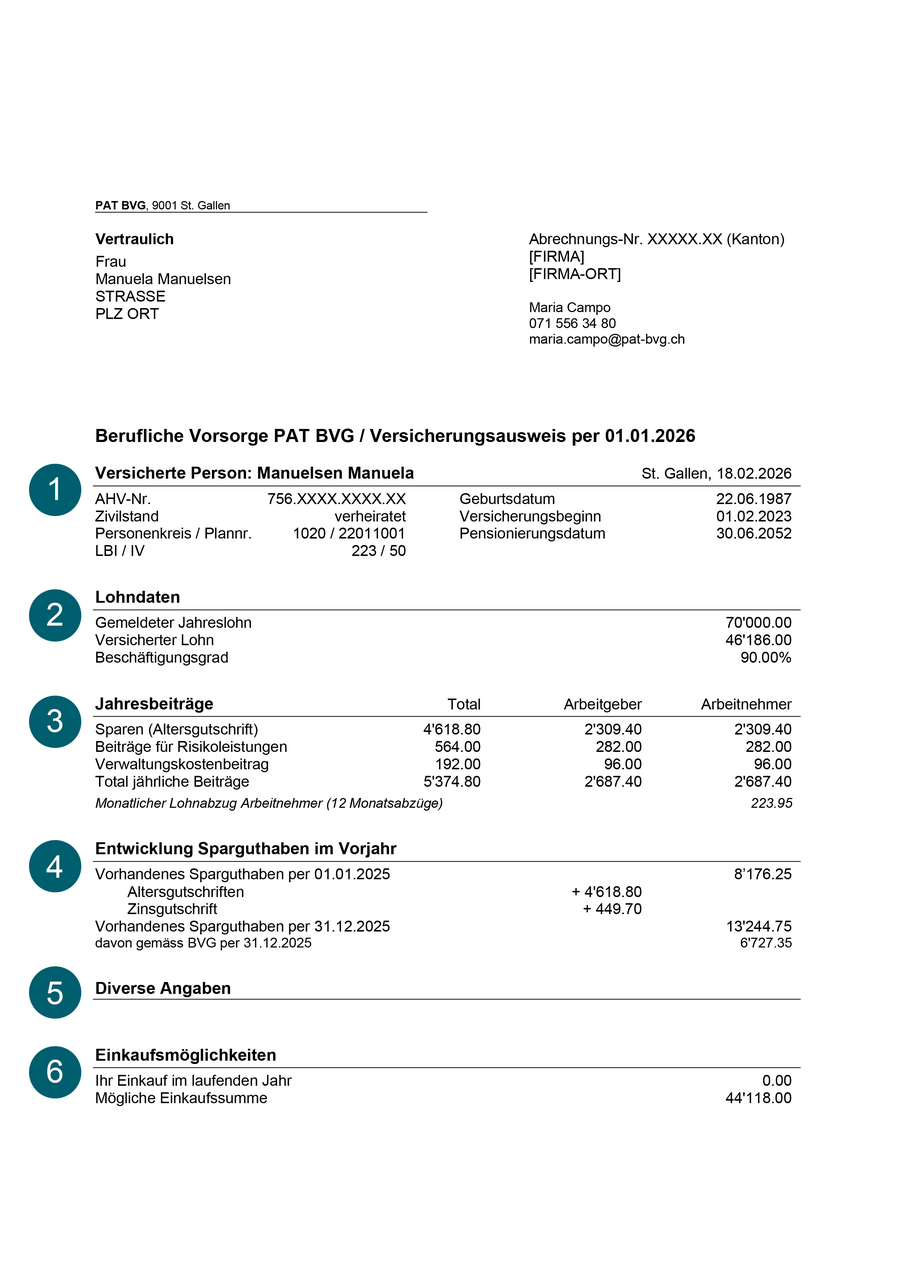 Vorsorgeausweis: Seite 1