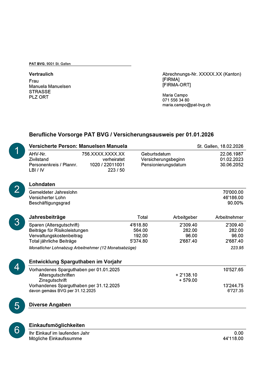 Vorsorgeausweis: Seite 1